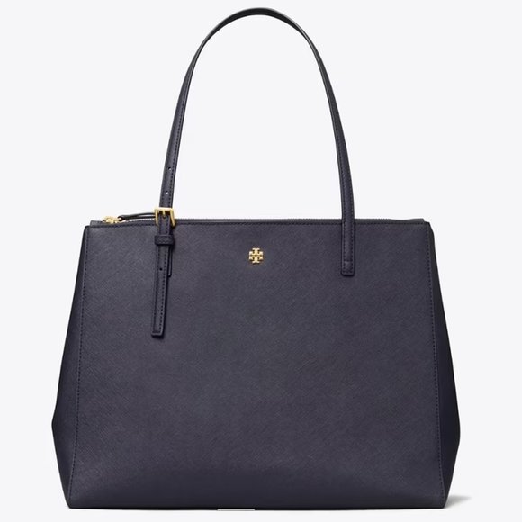🥰 Tory Burch EMERSON LARGE DOUBLE ZIP TOTE Navy - Picture 3 of 14